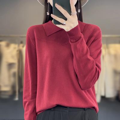 Outono Primavera Novas Malhas Femininas Boneca Pescoço Manga Longa Sólido Solto Sólido Recorte Emenda Simples Estilo Moda Malhas Blusa
