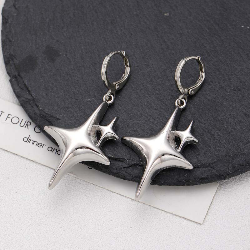 Kpop Y2K White Opal Heart Star Hoop Earrings For Women Fashion Creative Irregular Four Pointed Star Earring Zircon Accessories