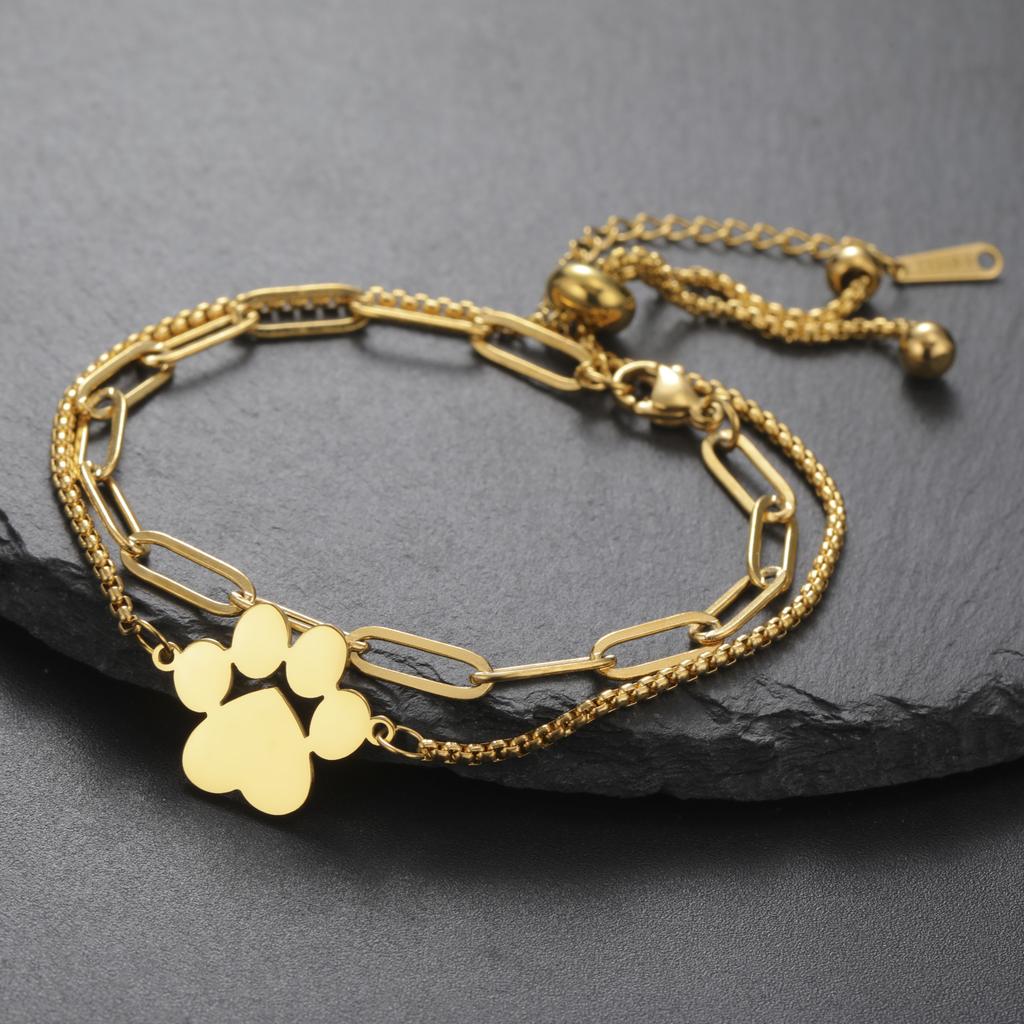 Cazador Stainless Steel Cute Dog Cat Paw Foot Print Charm Bracelets for Women Gold Color Wax Rope Bracelet Gift 2026