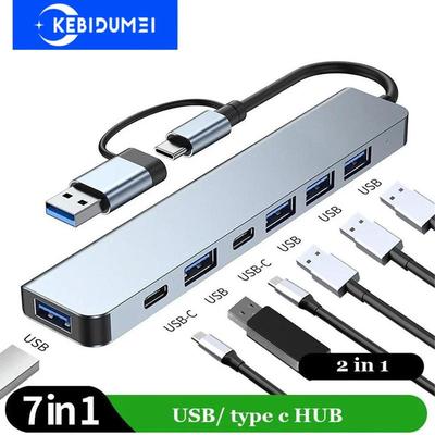 2 In 1 USB 3.0 Hub 7 Ports Multi USB Splitter Type C Dock Station Type C HUB OTG Adapter Plug and Play