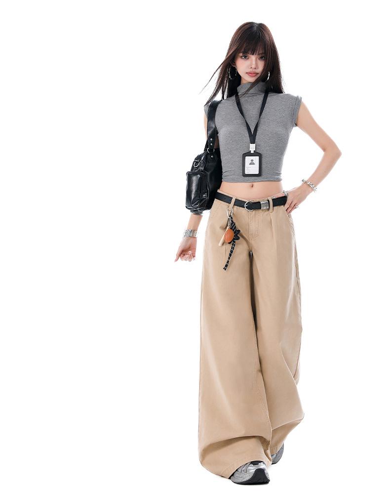 2026 Spring/Summer Women's Casual Washed Pleated Wide-Leg Low-Waist Slimming Jeans