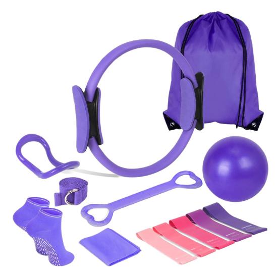 13Pcs/Set Yoga Fitness Kit with Pilates Ring Yoga Ring Ball Grip Socks Booty Band Figure 8 Resistance Band Stretching Belt Home Gym Fitness Equipment