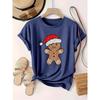 Plus Size Women's Round Neck Christmas Gingerbread Print Short Sleeve Festival Fashion Casual Tops