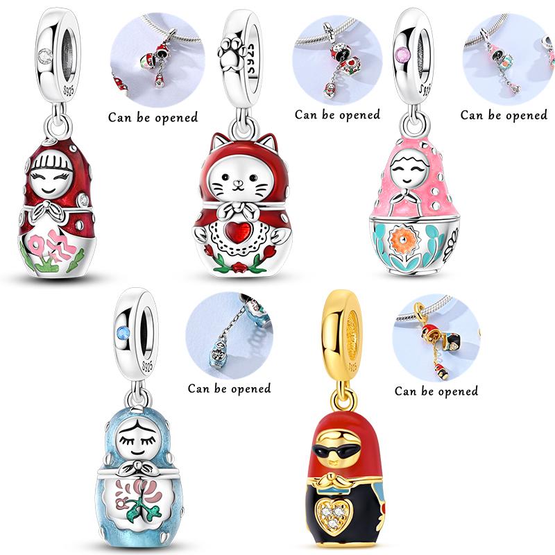 Original 925 Sterling Silver Charms Bead Openable Russian Nesting Doll Pendant Fit Original Bracelet For Women DIY Jewelry Gift