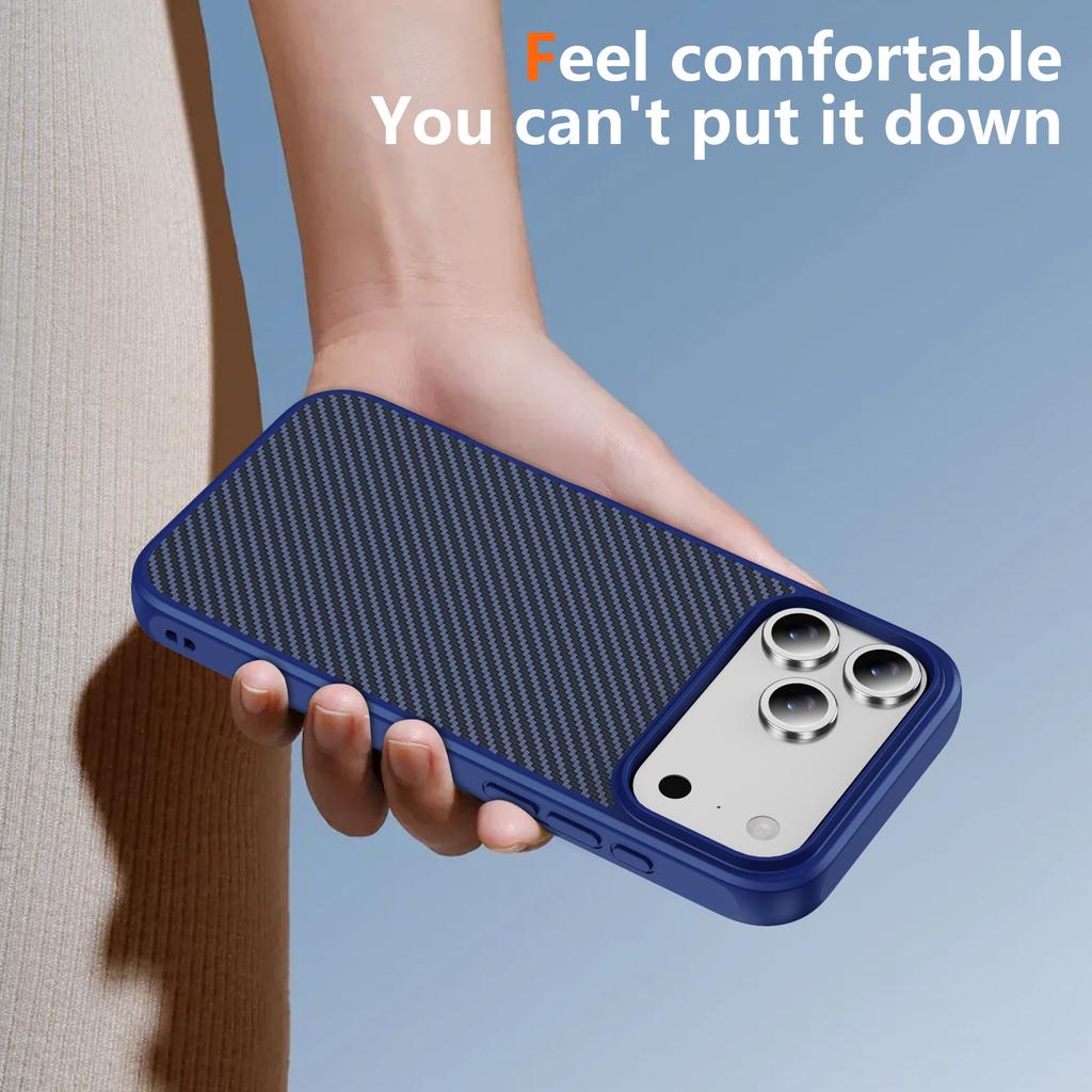 For iPhone 17 Pro Max Case Carbon Fiber Texture PC+TPU Phone Cover Compatible with MagSafe