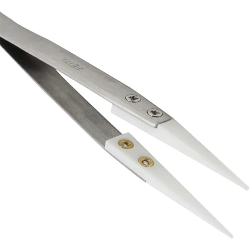 FEITA Precision Ceramic Tweezers with Heat-Resistant and Anti-Magnetic White Sharp Ceramic Tips - for Electronic Repair, DIY Hobbies (1 Piece)