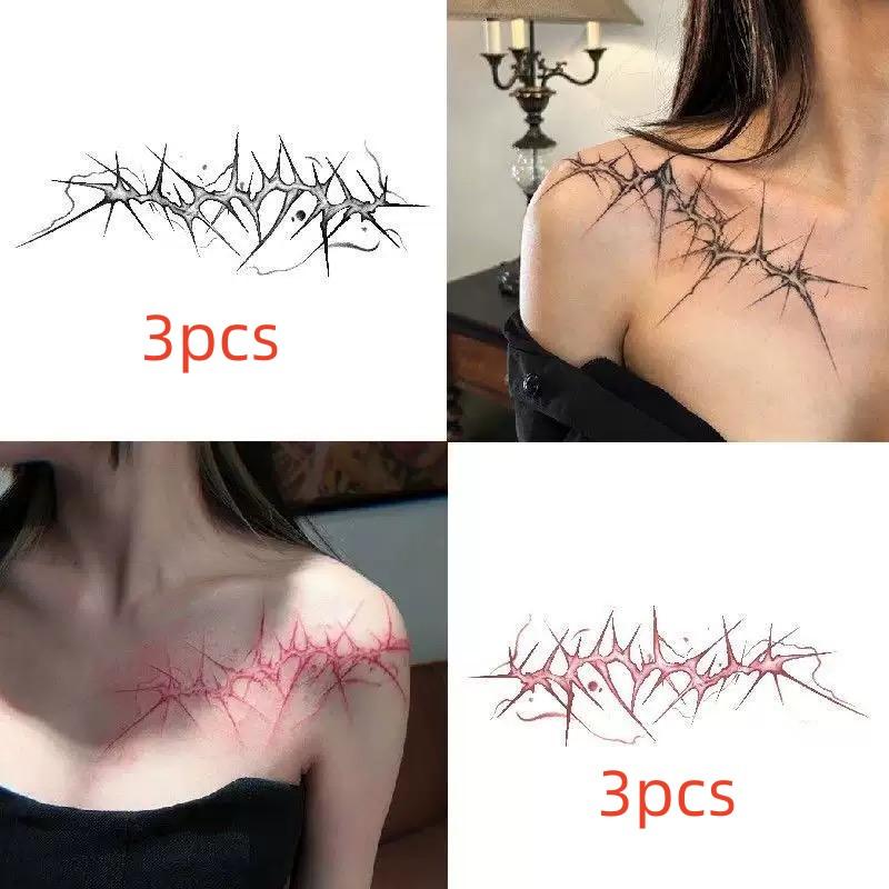 

Shoulder Thorn Tattoo Sticker Halloween Cosplay Punk Fake Tattoo for Woman Man Clavicle Tatuajes Temporales Faux Tatouage Femme