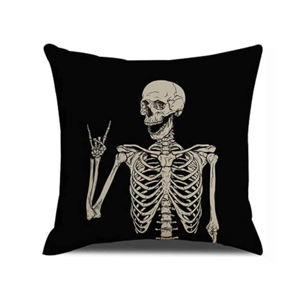 Horror Skeleton Art Print Pattern Cushion Cover Home Living Room Sofa Decoration Throw Pillow