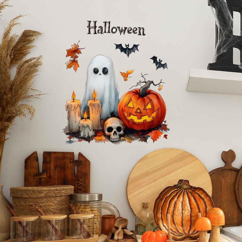 Ghost Pumpkin Halloween Candle Living Room Entrance Home Decor Wall Stickers