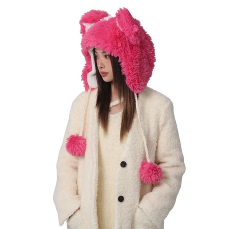 Girls Bear Hat Y2K Furry Ears Hat Furry Bear Gifts Warm Winter Hat Adult Children Furry Ears Winter Photo Props