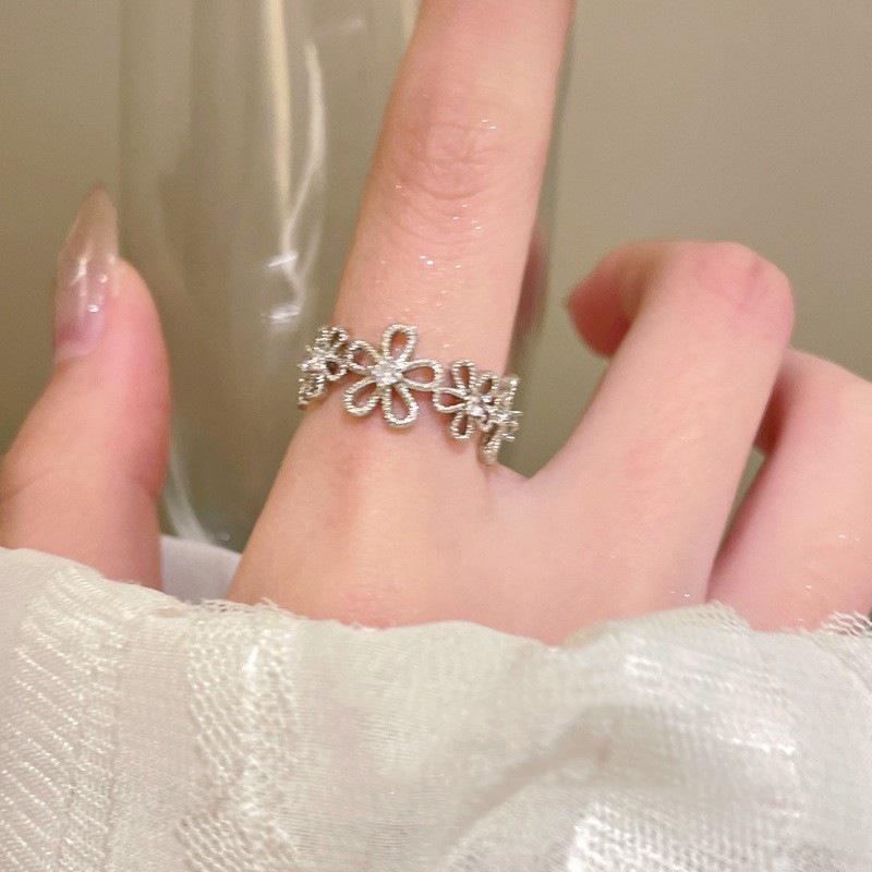 Hollow Lace Flower Women s Light Luxury Openable Index Ring - Fashionable  Versatile INS Style Design Adjustable Open Ring