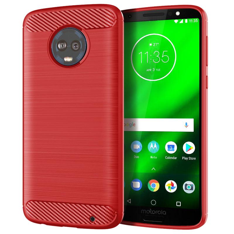 

Ударопрочный чехол из углеродного волокна для Moto G6 Plus G6+ Матовая текстура резиновый силиконовый чехол для moto g6 plus g6+ Мягкий чехол для телефона Moto G6 Plus красный