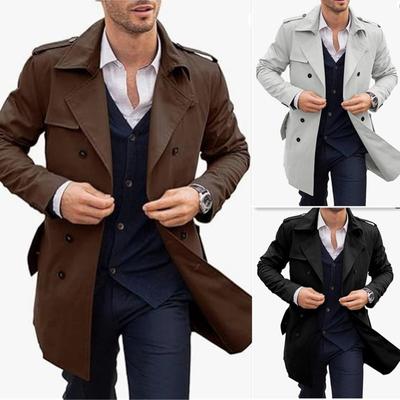 Autumn and Spring Men's Mid-length Double-breasted Casual Windbreaker Cardigan Coat