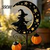 Spooky Pathway Markers for Parties Solar Halloween Witch Pumpkin Moon Garden Stake Light, Waterproof on Crescent Lights with Lantern, Outdoor LED Yard