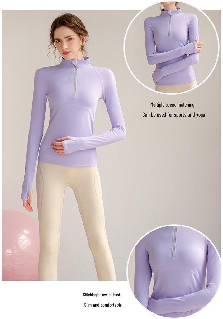 Women's Quick-Dry Half-Zip Yoga Top - Long Sleeve, Tight-Fitting Activewear