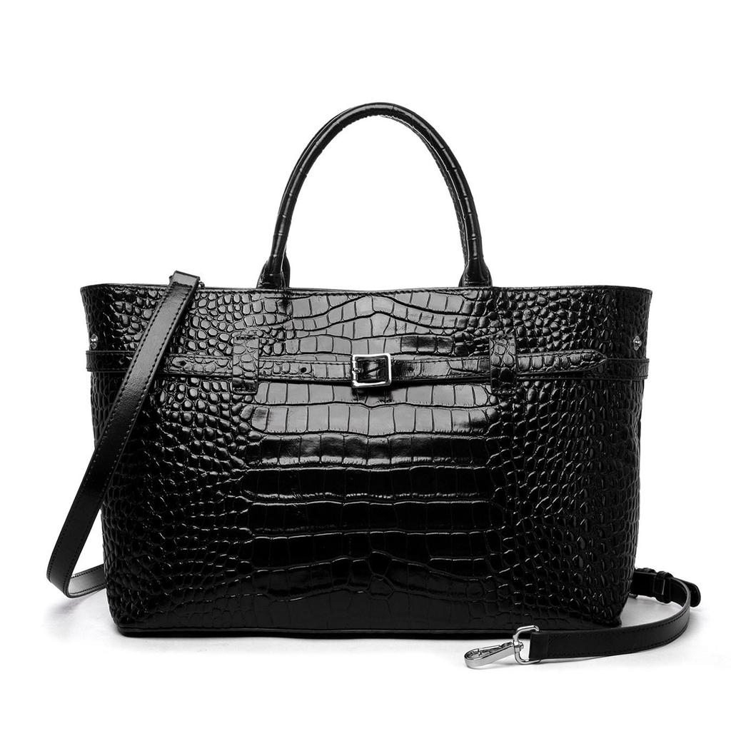 Elegante braune Rindsleder-Tragetasche mit Krokodilprägung – Geräumig & Stilvoll für Reisen und den täglichen Gebrauch