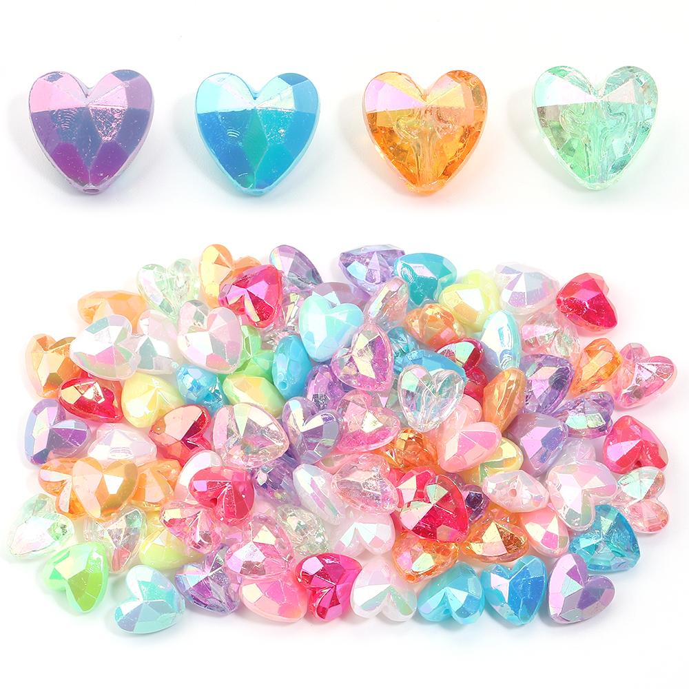 100pcs Heart-Shaped Acrylic Beads AB Color Faceted Love Loose Spacer Beads For DIY Necklace Bracelet Jewelry Making Findings