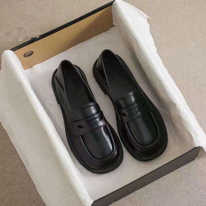 Retro British style small leather shoes women's 2024 autumn single shoes loafers one pedal Japanese soft-soled black jk shoes