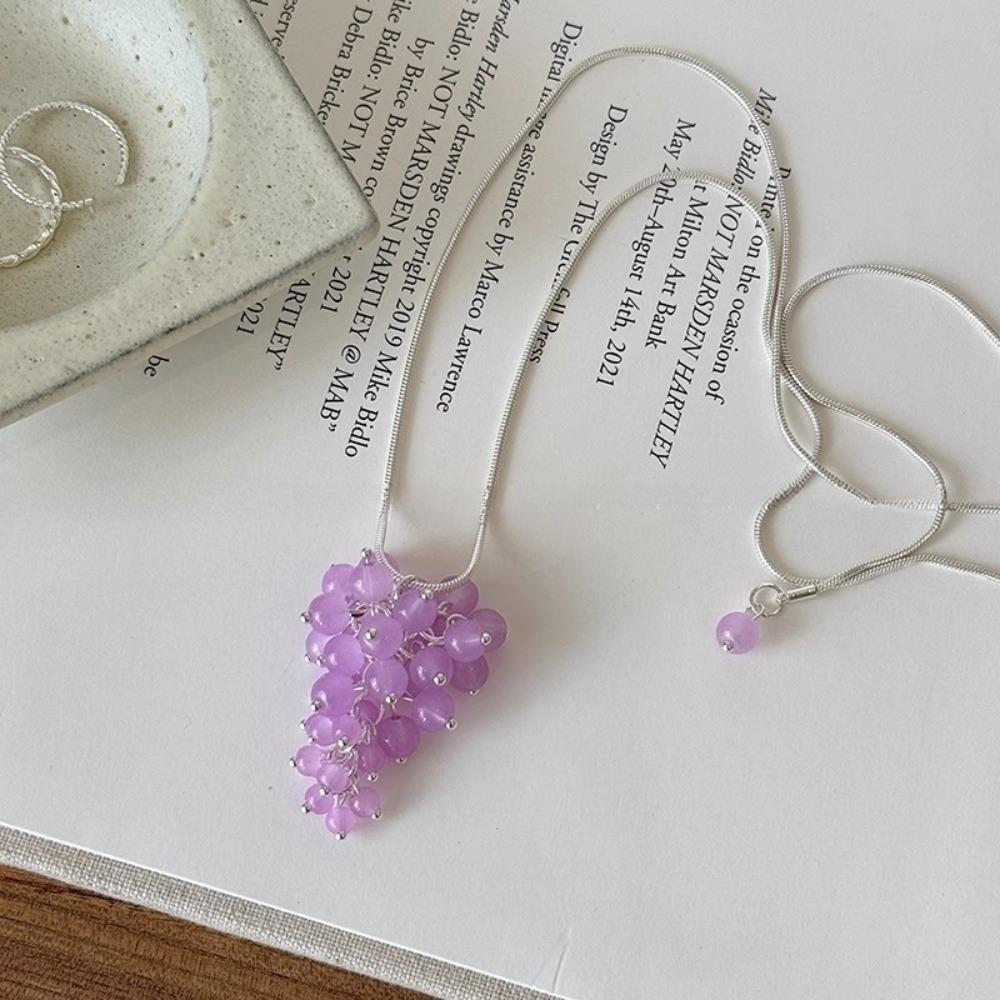 Vintage Grapes Pendant Necklace Jewelry Pearl Grape Sweater Chain Grape Cluster Necklace  Gift