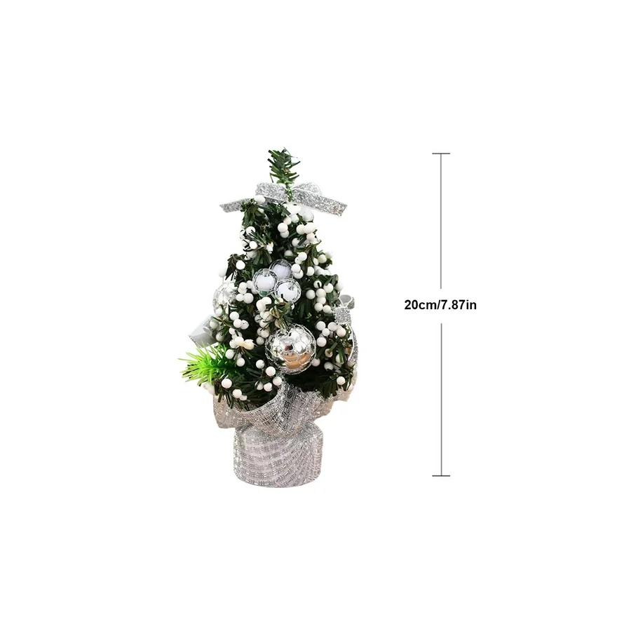 Mini Christmas Tree Decor - Handmade Small Tabletop Christmas Tree with Ornaments, Bows & Berries for Holiday Home & Office Decoration