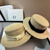 Natural Raffia Top Hat Summer Beach Vacation Sunshade Sun Protection Flat Top Straw Hat French Hepburn Style Sun Hat Women