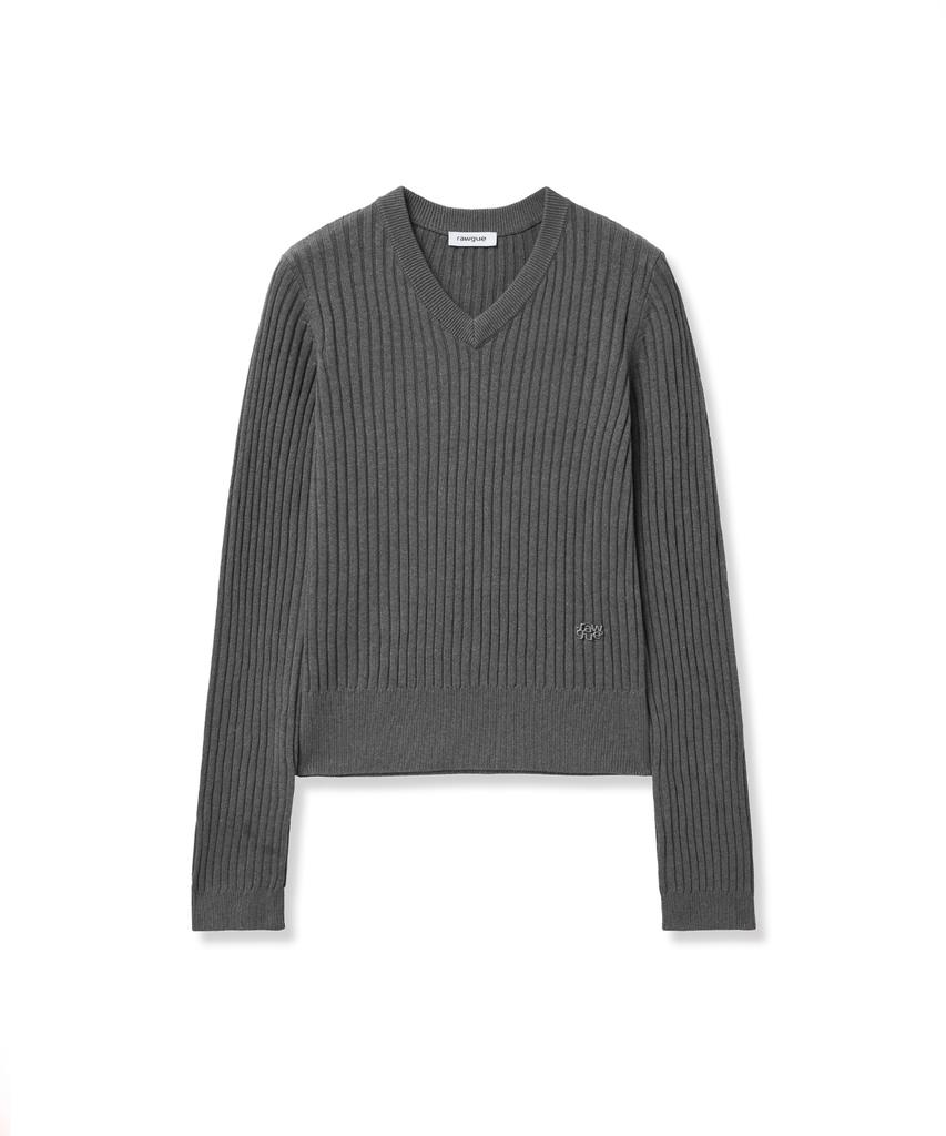 Lougeu Ribbed Slim V-Neck Knit_Gray