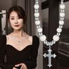 Luxurious Titanium Steel Cross Necklace For Men And Women With Handmade Design And Elegant Pearl Accents