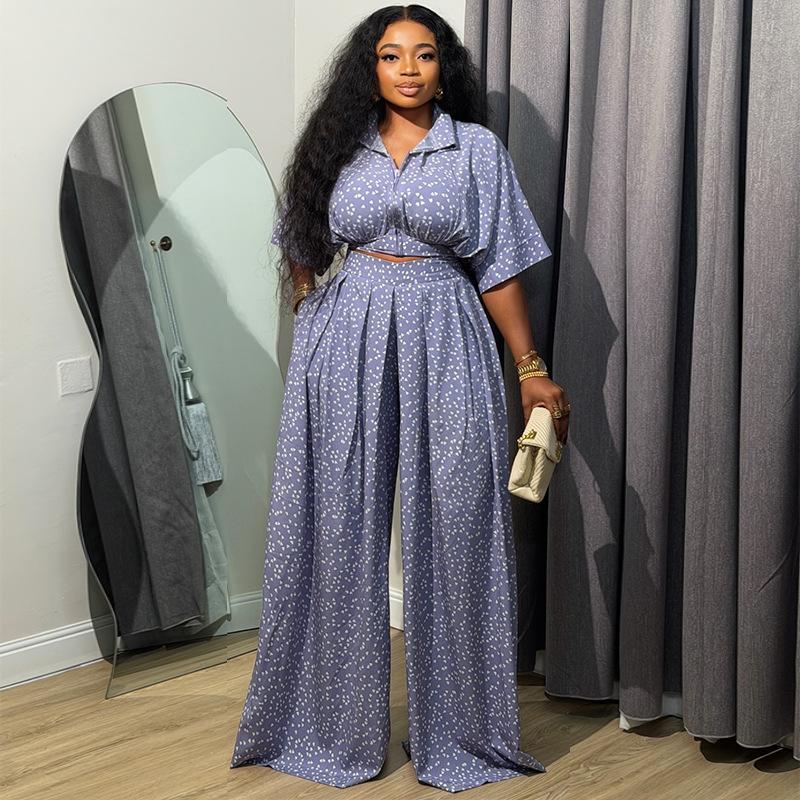 Women's 2026 Spring New Fashion Casual Lapel Slim Short Top and Wide-Leg Pants Draped Suit