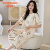 [100% Pure Cotton] Woen' Pajaas, Suer Thin Short-Sleeve Pullover, Loose Casual Loungewear Set for Outdoor Wear And Hoe Use