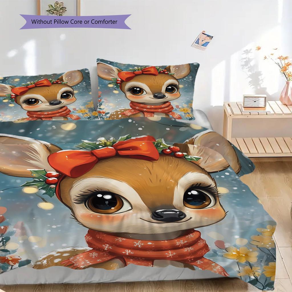 Elk Pattern Bedding Quilt Set Quilt Cover Pillowcase Home Decoration Birthday Gift (1 * Duvet Cover + 2 * Pillowcase, Without Core)