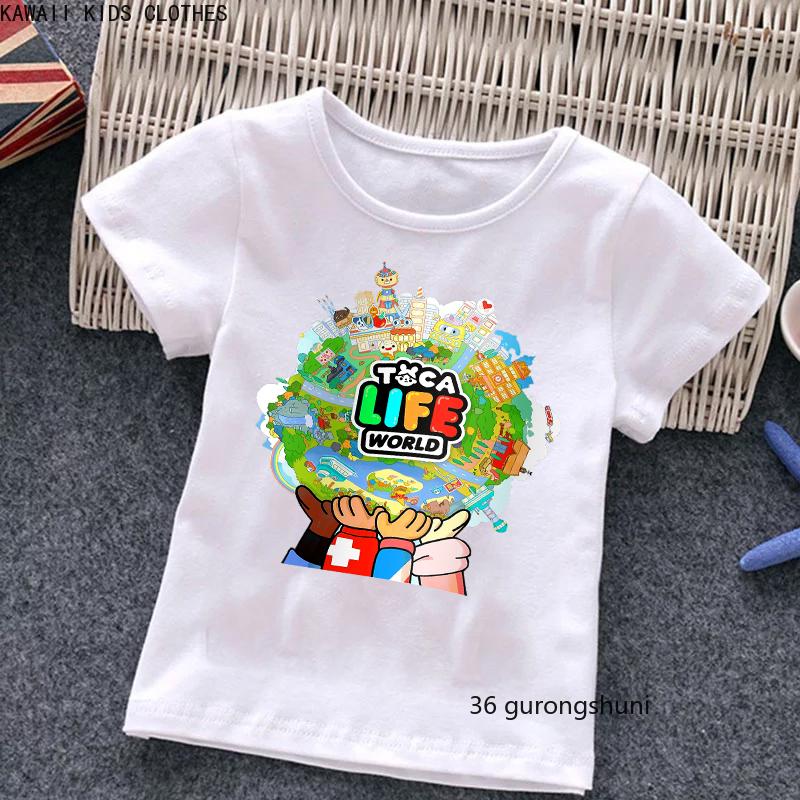 

Funny Cartoon Kawaii Toca Life World T-shir Boys Girls Children s Clothing Short-sleeve Toca Boca Animation Game Tops 110