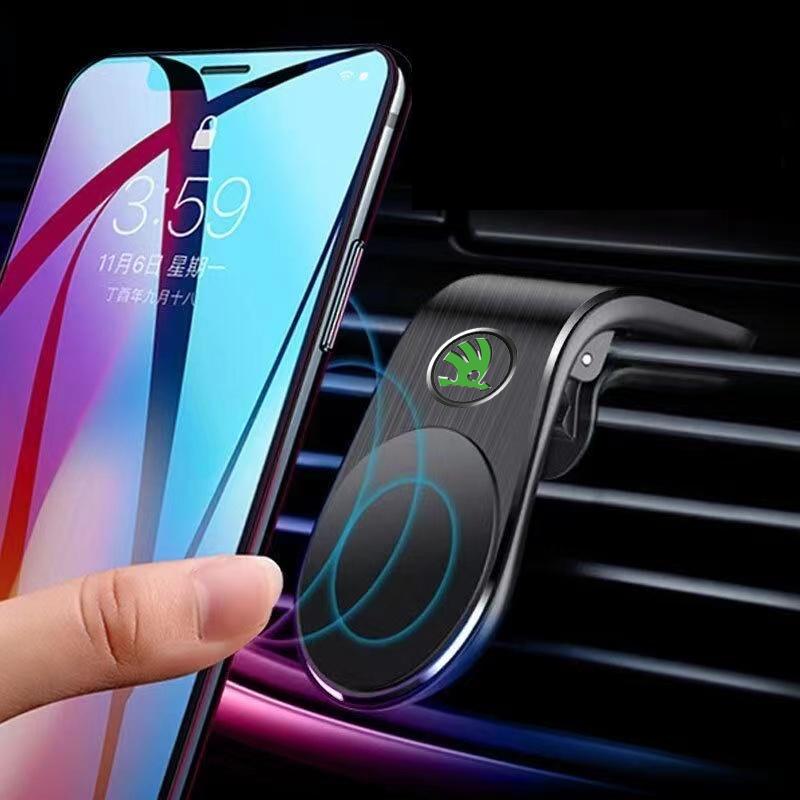 Magnetic Car Phone Holder Metal Stand Accessories For Skoda Kamiq Kodiaq Karoq Yeti Octavia Fabia Rapid Superb Scala Roomster