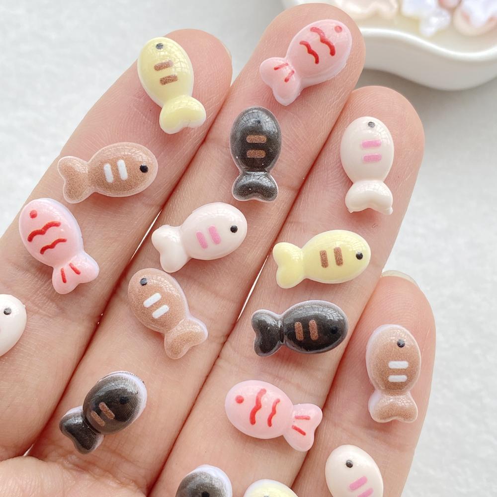 50Pcs Cute Cartoon Mini Colorful Little Fish Series Nail Art Resin Designer Charms DIY Craft For Nail 3D Decorations Jewelry