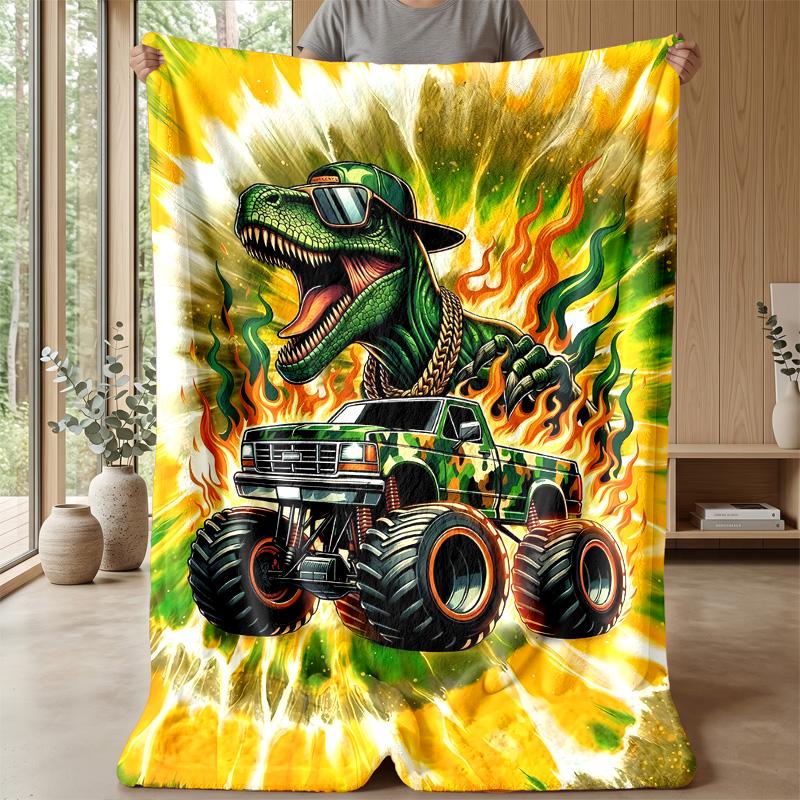 Cyberpunk Monster Truck Blanket Personalized Name Flannel Blanket Soft Cozy Plush Throw for Sofa Bed Lightweight Home Decor