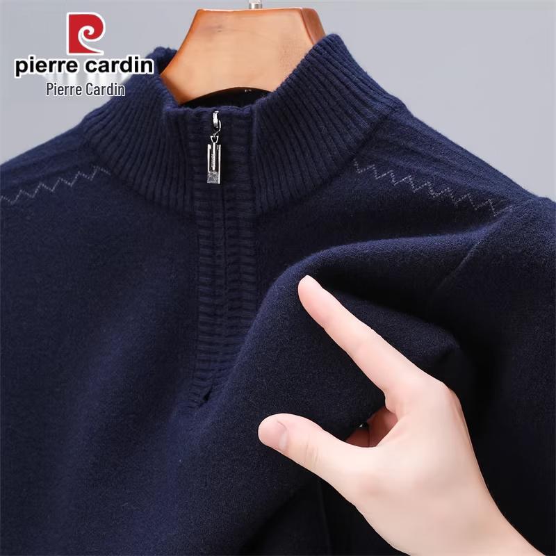 Pierre Cardin Men's Winter Thickened Half-High Collar Knit Sweater