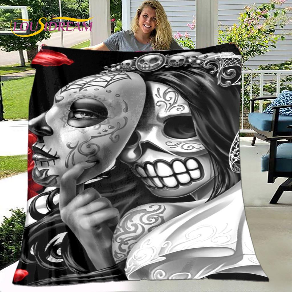 Gothic Horror Female Skull Dead Girl 3D Soft Plush Blanket,Flannel Blanket Throw Blanket for Living Room Bedroom Bed Sofa Picnic