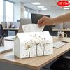 1pc 2D Flat Tissue Box | White Lotus Flower Design, Polyester, Dual-Sided Print, Versatile Dispenser For Home, Events, And Vehicle Decoration, Aesthet