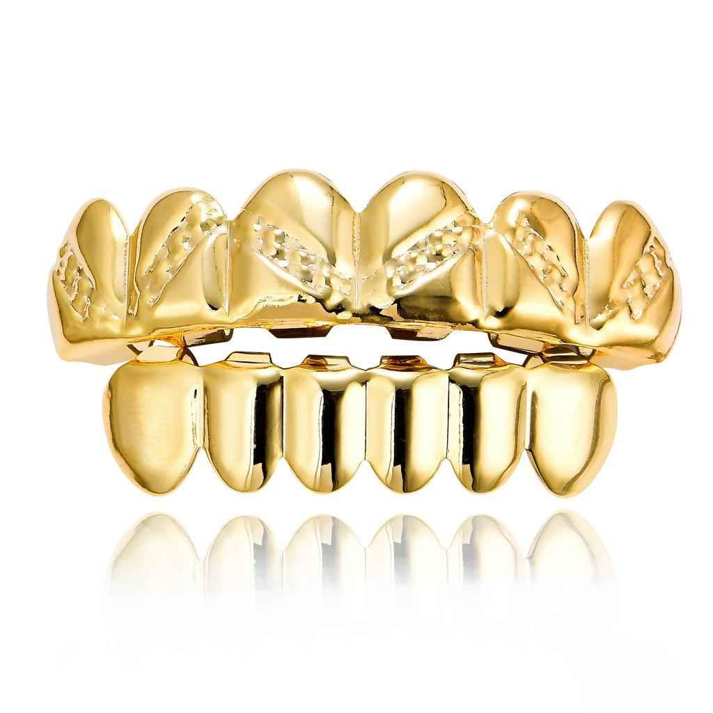 Halloween Costume Party Teeth Grillz 18K Real Gold Plated Smooth Slanted Grillz Hip Hop Dental Jewelry for Men Women