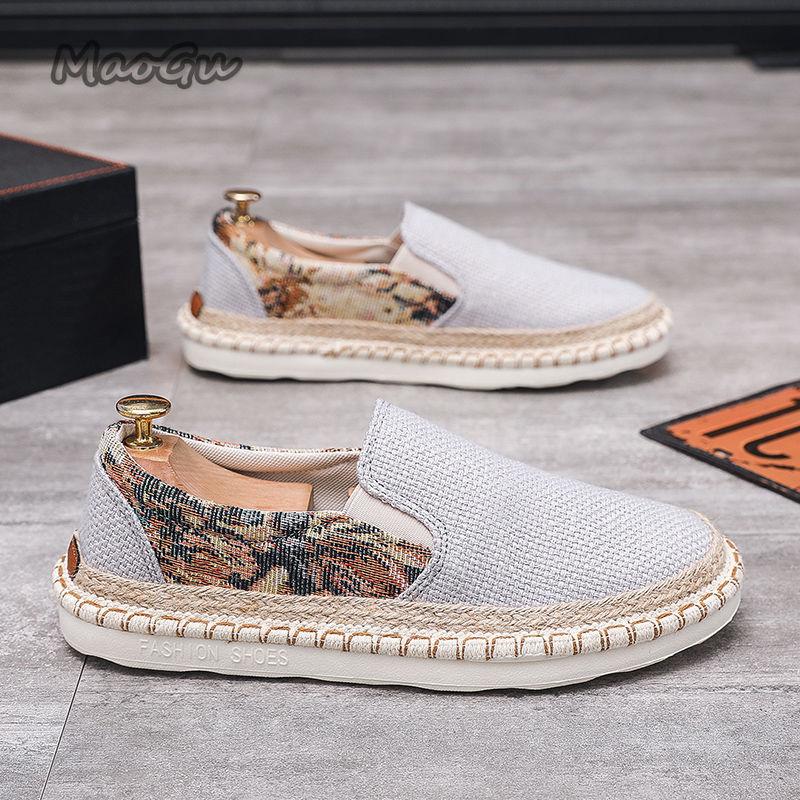 Fashion Summer Men's Woven Shoes Slip On Round Toe Casual Loafers Canvas Men Flat Fishmen Shoes Espadrilles Zapatos De Hombre Size39 44