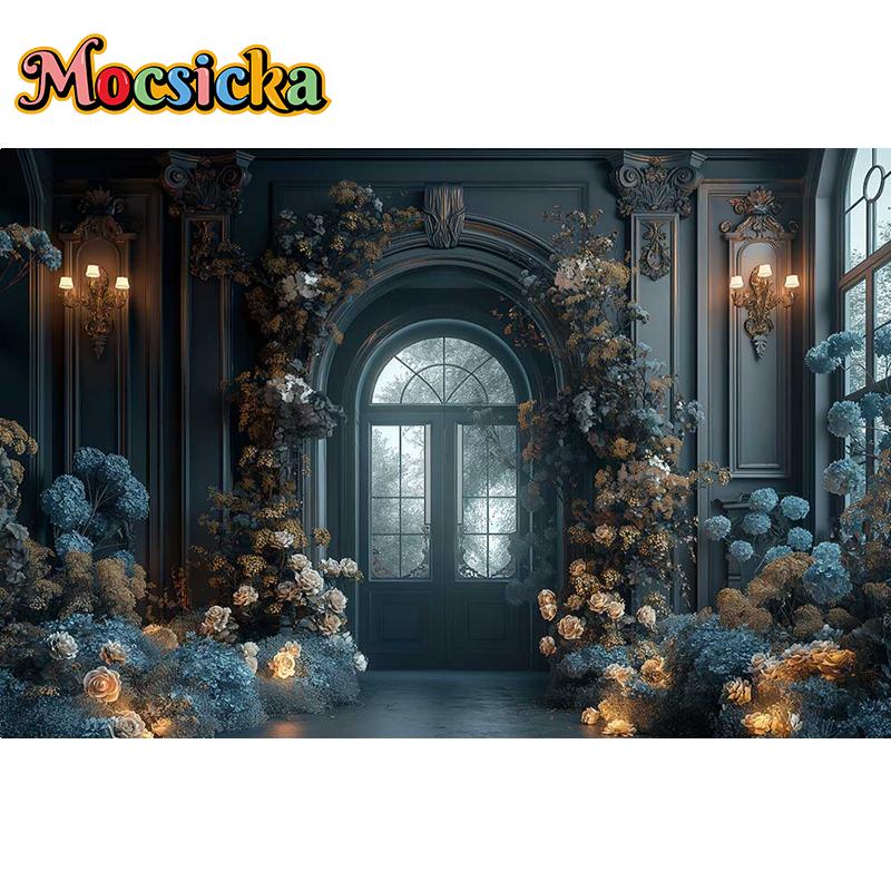 Mocsicka Photography Background Dreamy Misty Arch Castle Floral Decor Wedding Maternity Adult Art Portrait Backdrop Photo Studio
