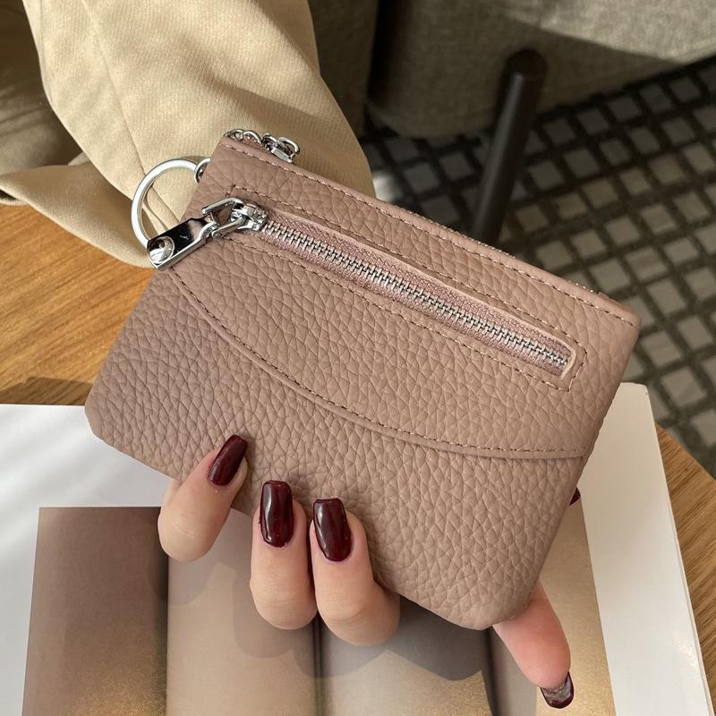 

Кошелек для мелочи женский короткий маленький и тонкий на молнии новый из коровьей кожи первого слоя для хранения монет и ключей розовый