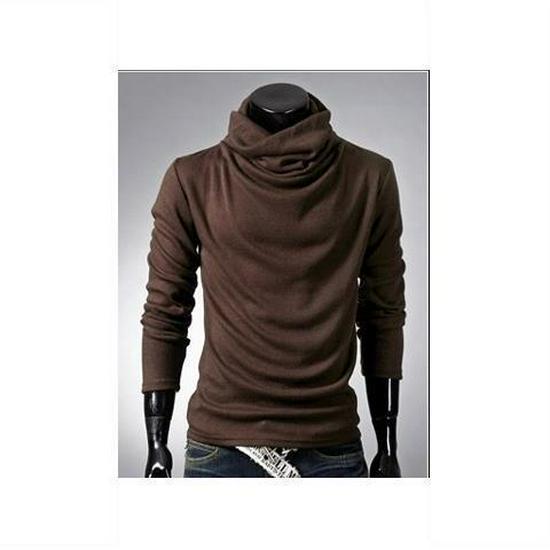 Men's Slim Fit Turtleneck Long Sleeve Shirt - Solid Color, Trendy Loose Pile Collar for Spring & Autumn