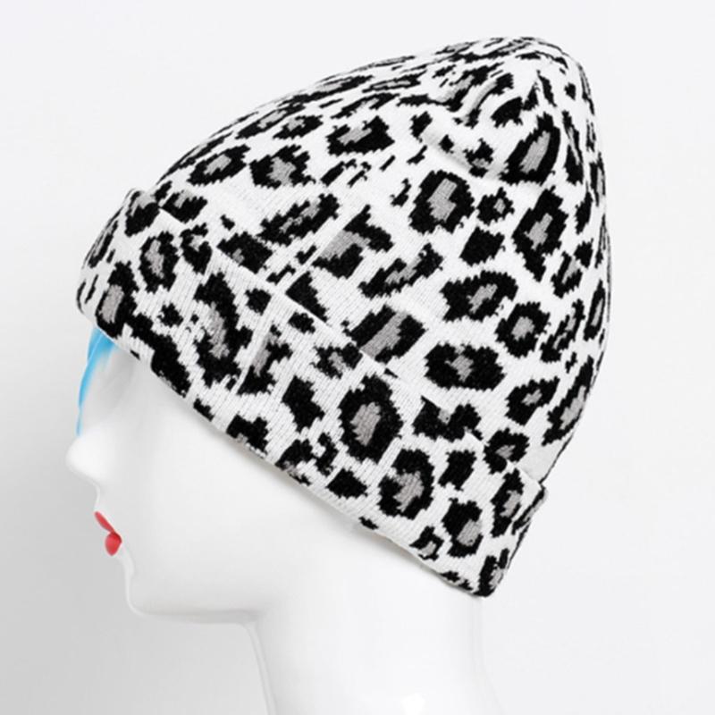 Fashion Leopard-print Knitted Hat Beanie Hat Woolen Hat for Outdoor Activities