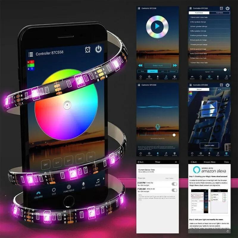 Tiras de Luces de Ambiente de Fondo RGB 5050 Color Bluetooth 5v Set de Luces TV Mesita de Noche Barra Luz de Ambiente Decoración de Iluminación