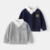 Spring New Baby Coats Children's Shirt Collar Sweatshirt, Boys' V-neck Tops Children's Clothes Fake Two Pieces Coat