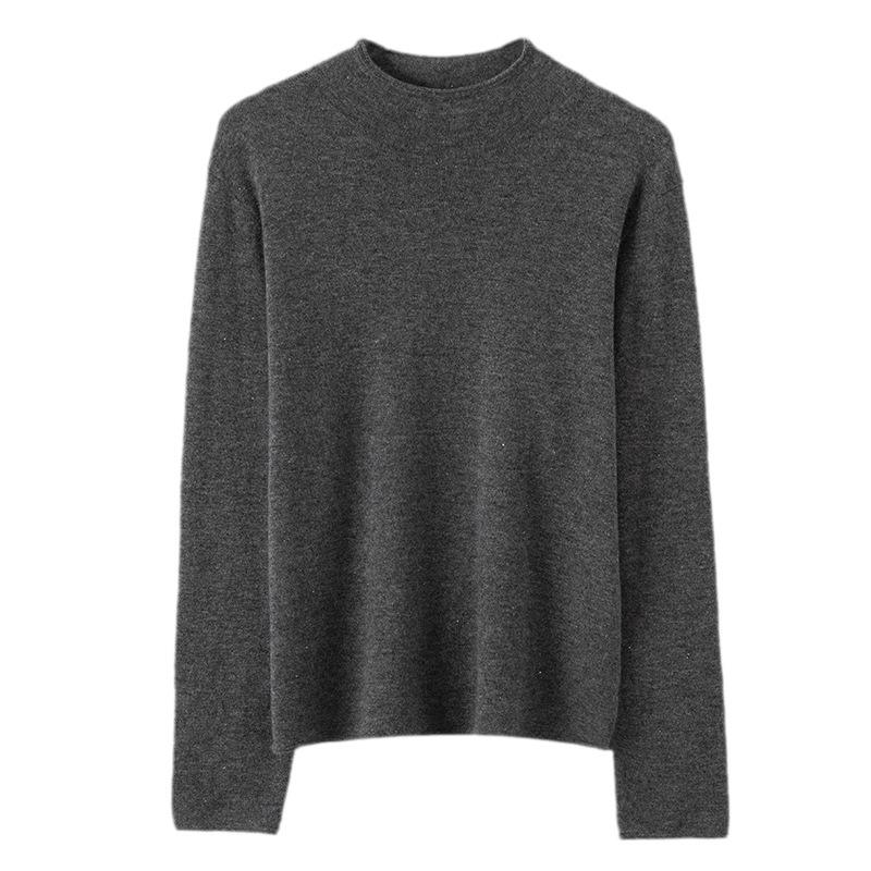 Lekasha Women's 100% Pure Cashmere Sweater - Autumn/Winter, Rolled Hem, Half-High Neck, Sequined, Thin Layer