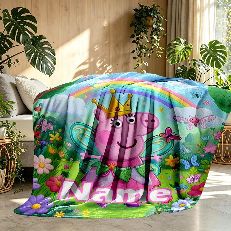 Custom Name Personalized Peppa Pig Print Blankets, Home Decor, Bedroom, Sofa, Camping, Couch, Gifts for Birthday Christmas