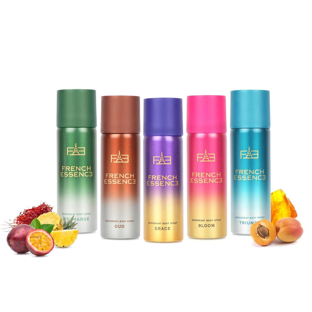 French Essence Deodorant Body Spray Combo For Men & Women Pack Of 5 X 50ml - 1.7 Fl.oz. Each