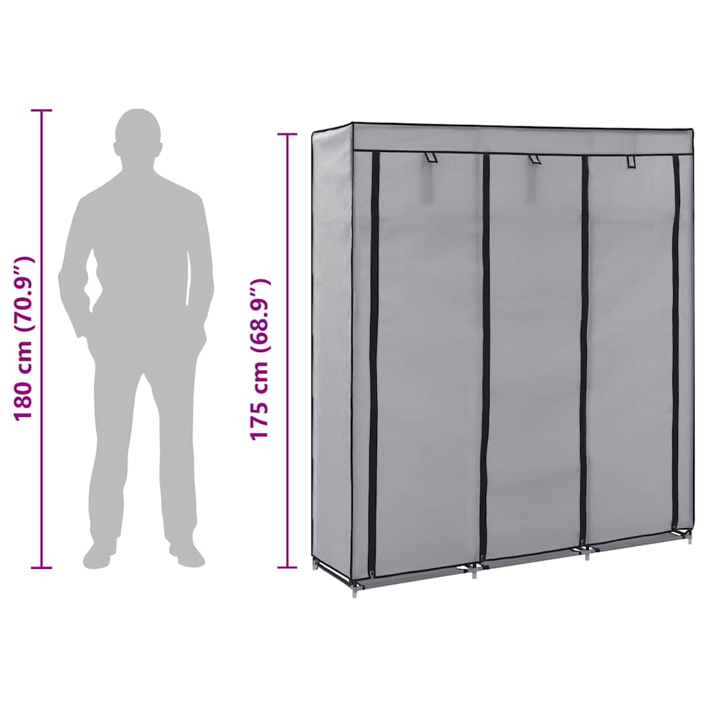 Kleiderschrank mit Fächern und Kleiderstangen Grau 150 x 45 x 175 cm Stoff