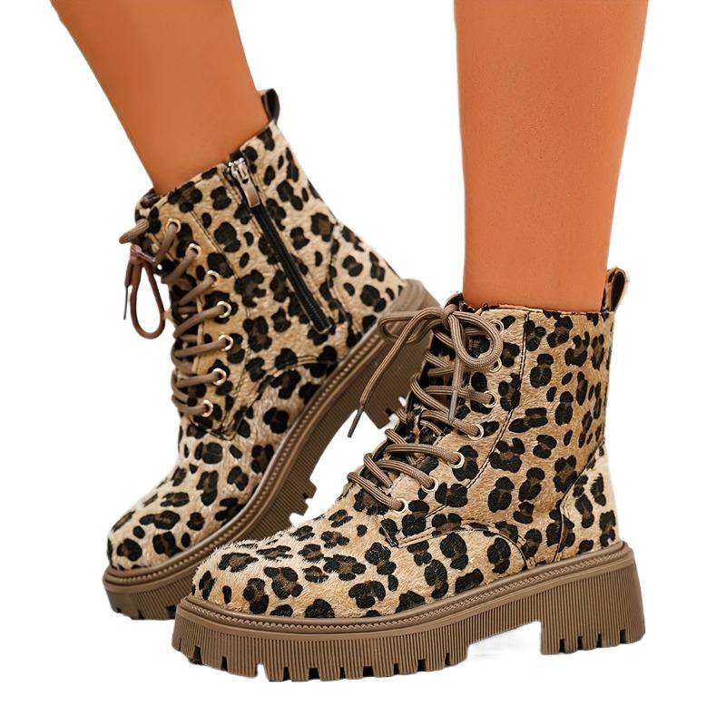 Women's Minimalist Solid Color Boots, Lace Round Toe Edge Zipper Platform Comfortable Shoes, Versatile Four Season Boots